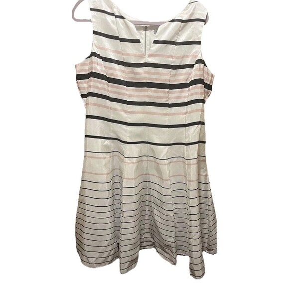 Donny And Nicole Fit & Flare Dress Plus Size 16 White Pink Black Striped - Picture 1 of 5